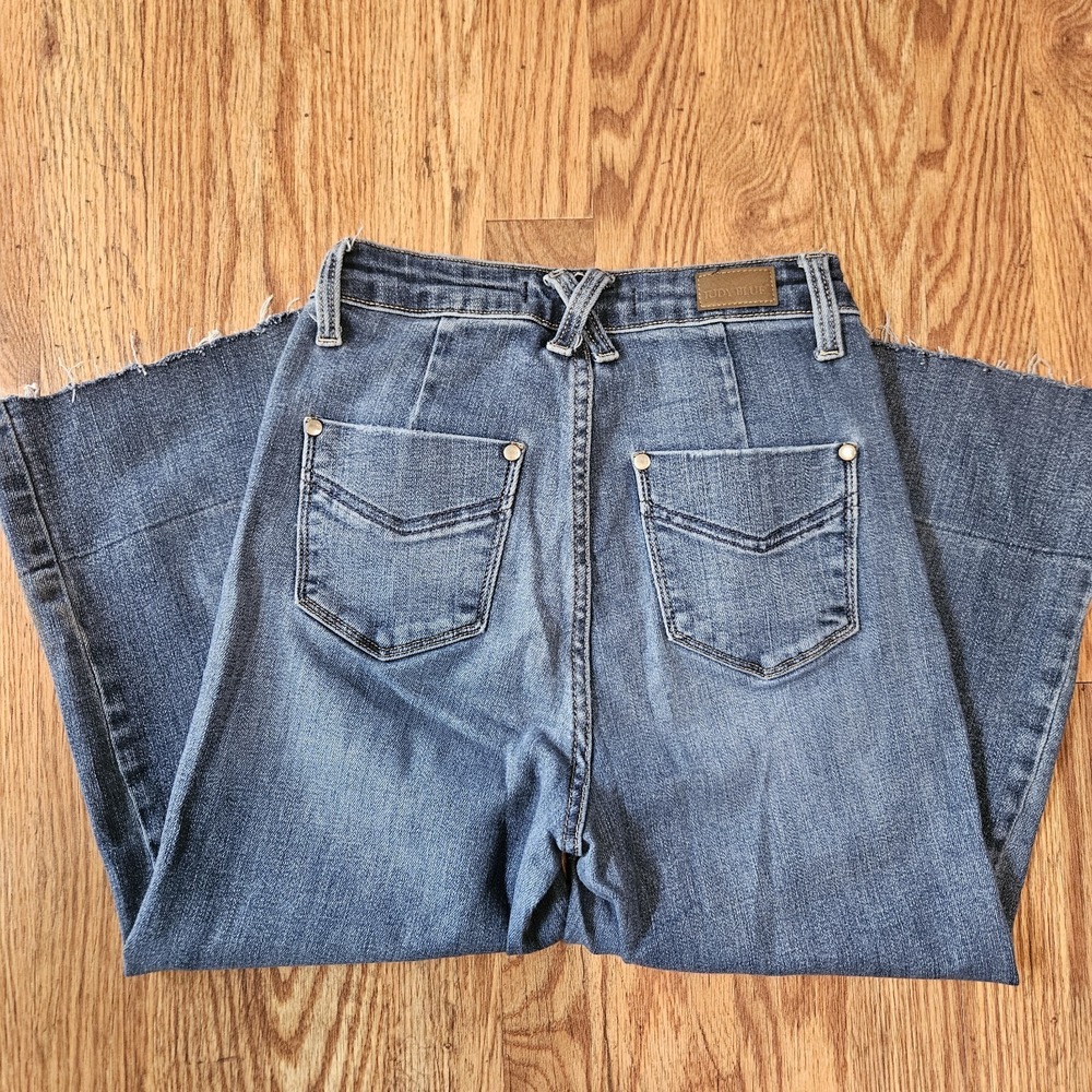Judy Blue‎ Jeans Women 1 25 Wide Leg Baggy High Waist Med Wash Faded Stretch Raw - Picture 5 of 9
